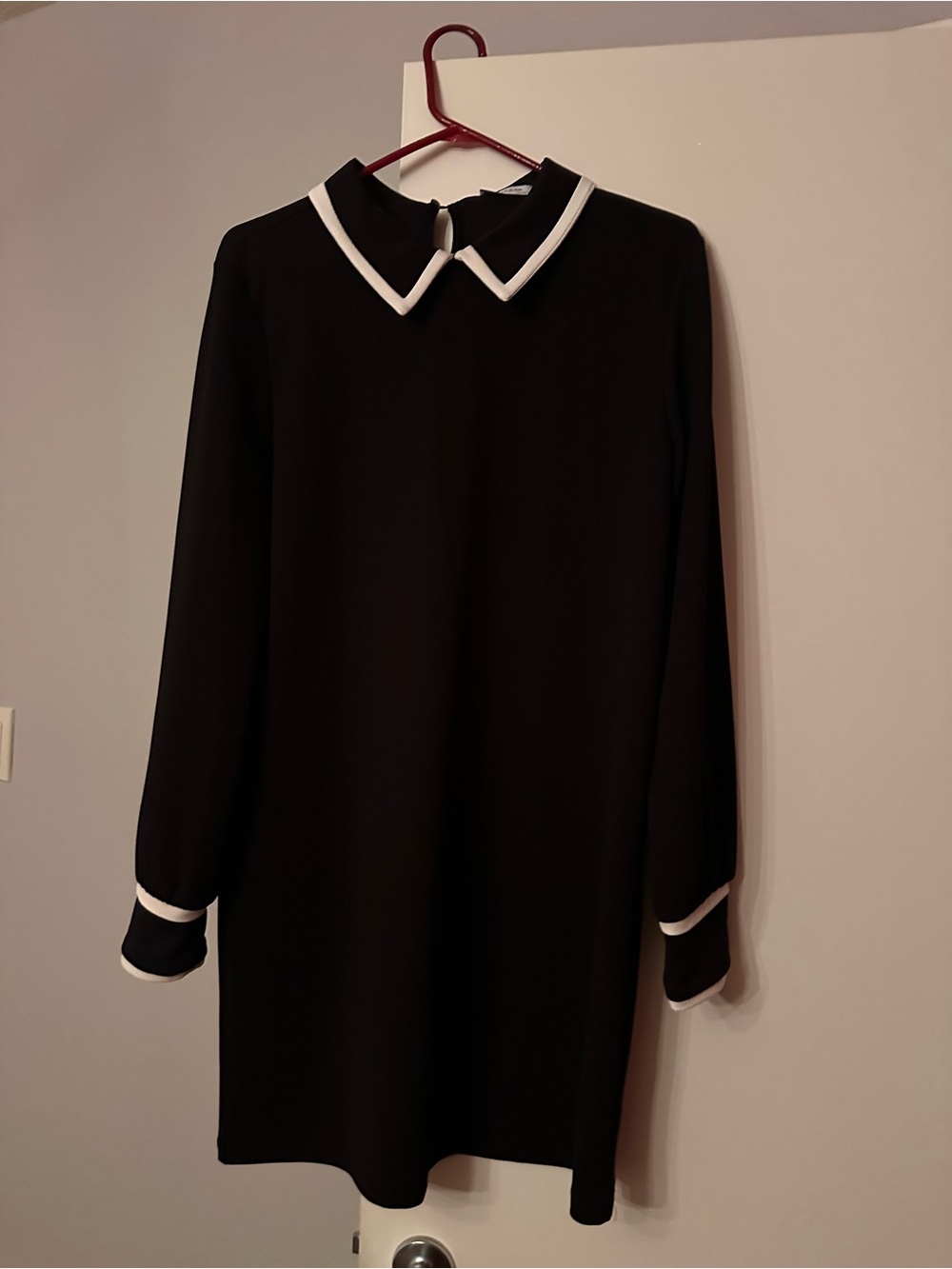 Zara Black Long-Sleeve Shift Dress with White Trim